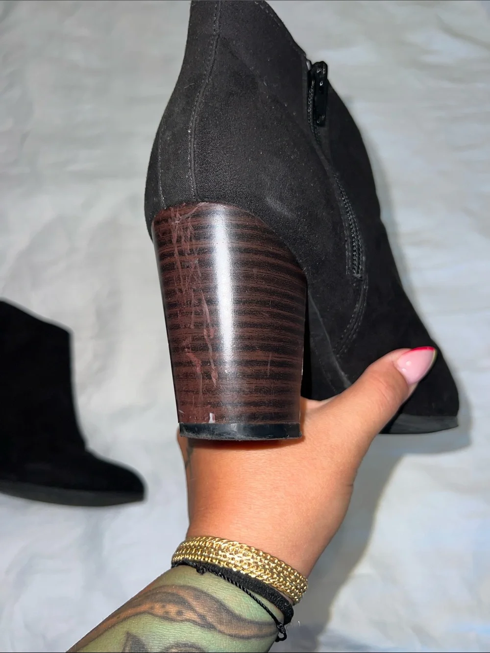 Old Navy Black Suede Ankle Boots with Stacked Heel
